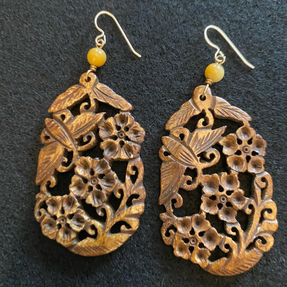 Carved wood earrings